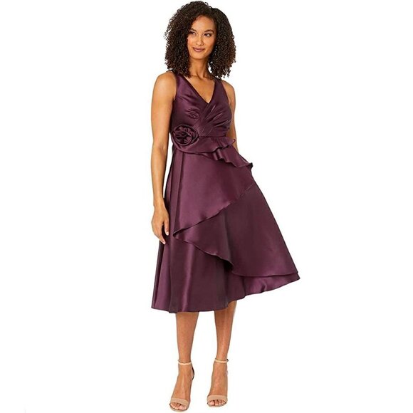 Adrianna Papell Size 4 Purple Mikado Rosette Dress Sleeveless Fit & Flare Gown - Picture 1 of 15